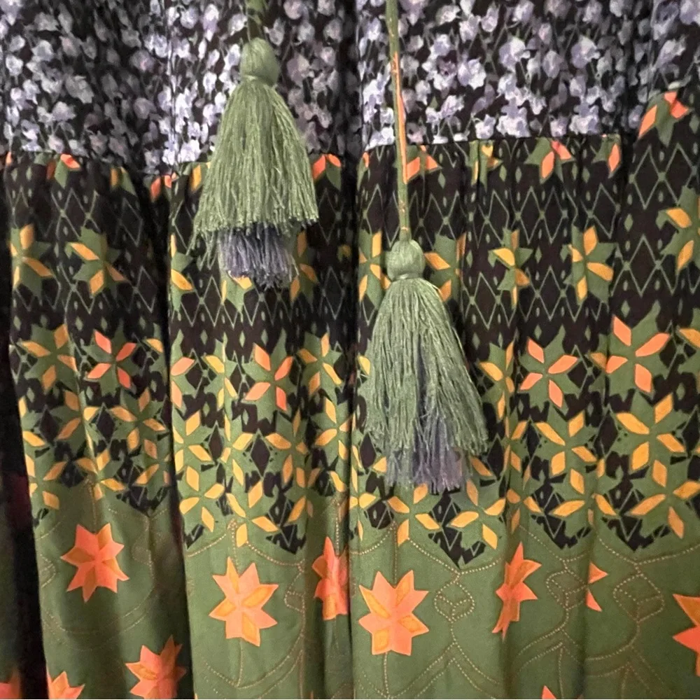 NWT Easel Blue & Green Jewel Tone Floral Patchwork Tiered Long Dress - Picture 5 of 15